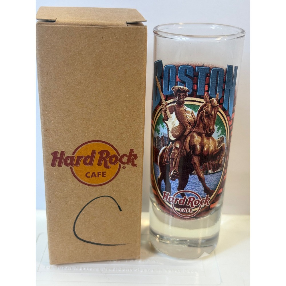 Hard Rock Cafe Boston Tall Shot Glass Cordial Souvenir Guitar Horse 4in